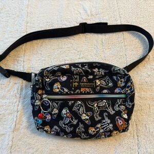 Goodolebones Black Multicolor Skeleton Dog Day of the Dead Belt Bag EUC